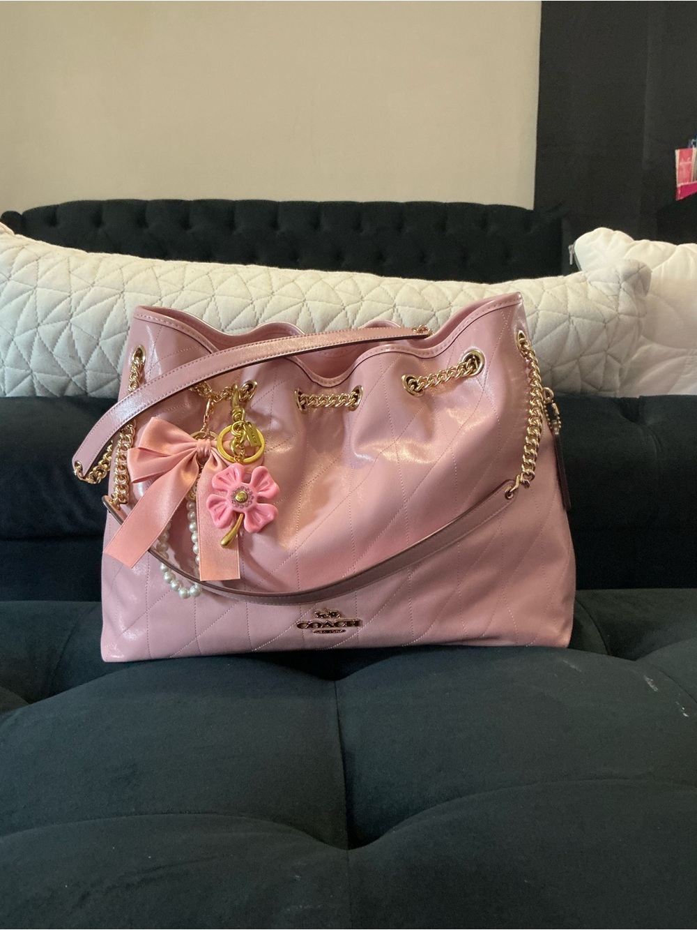 Coach Evelyn in carnation with charms
